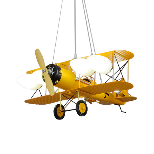Modern Biplane Design Chandeliers for Boys' Bedrooms - 4 Light Glass Shade Ceiling Fixture