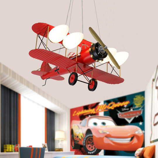 Modern Biplane Design Chandeliers for Boys' Bedrooms - 4 Light Glass Shade Ceiling Fixture