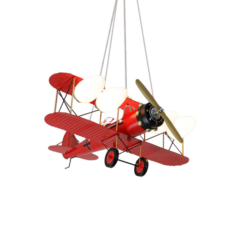 Modern Biplane Design Chandeliers for Boys' Bedrooms - 4 Light Glass Shade Ceiling Fixture
