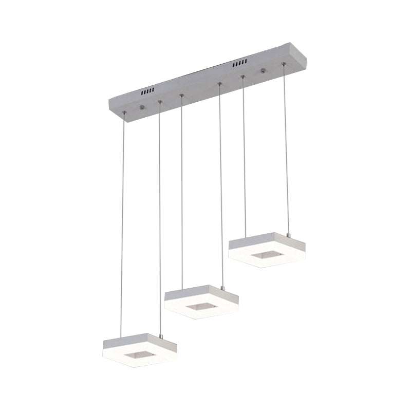 Contemporary Acrylic Square Island Light - 3-Light Ceiling Fixture over Table, Warm/White/Natural Light