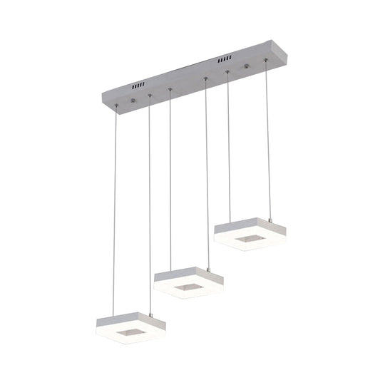 Contemporary Acrylic Square Island Light - 3-Light Ceiling Fixture over Table, Warm/White/Natural Light