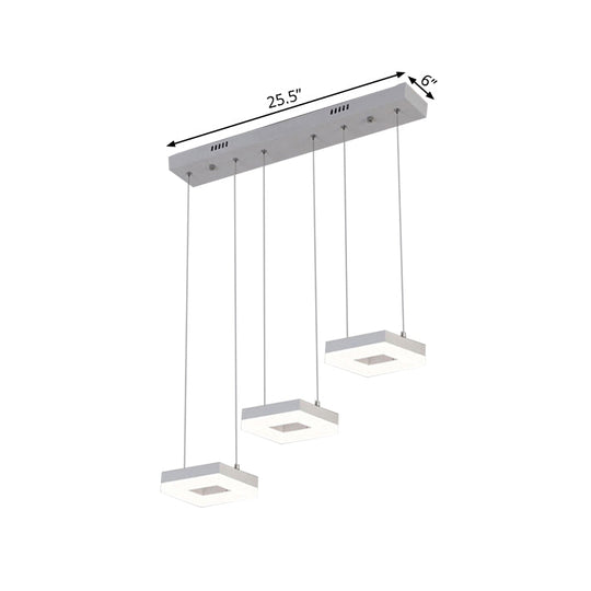 Contemporary Acrylic Square Island Light - 3-Light Ceiling Fixture over Table, Warm/White/Natural Light