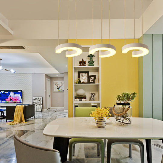 C-Shaped LED Pendant Lamp Kit - Minimalist Metal Design with Warm/White Light and Round/Linear Canopy