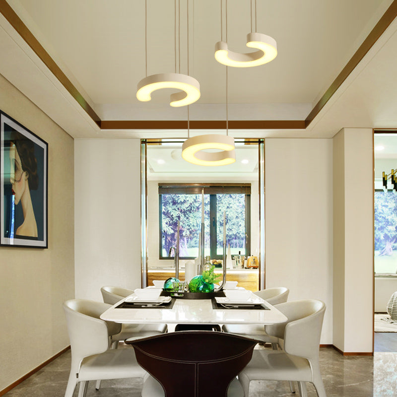 C-Shaped LED Pendant Lamp Kit - Minimalist Metal Design with Warm/White Light and Round/Linear Canopy