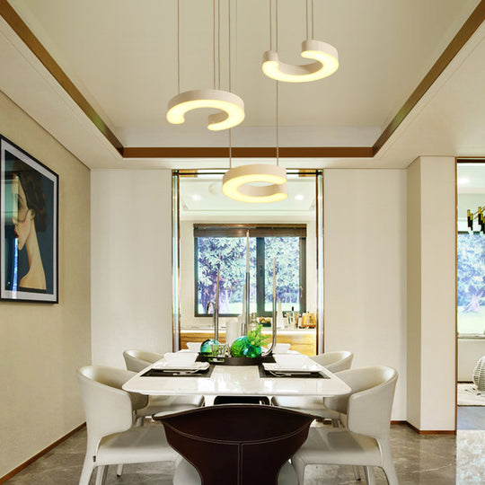 C-Shaped LED Pendant Lamp Kit - Minimalist Metal Design with Warm/White Light and Round/Linear Canopy