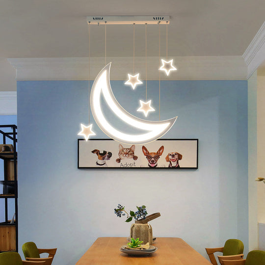 Modern Acrylic LED Ceiling Light with Moon and Stars Design - Perfect for Dining Room and Kitchen Island in Warm/White Light