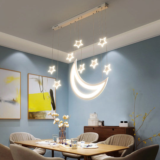 Modern Acrylic LED Ceiling Light with Moon and Stars Design - Perfect for Dining Room and Kitchen Island in Warm/White Light