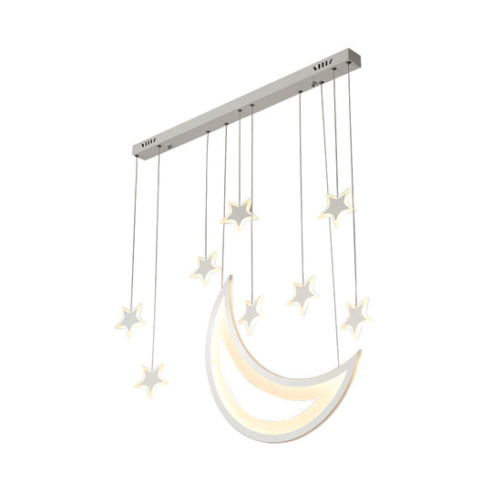 Modern Acrylic LED Ceiling Light with Moon and Stars Design - Perfect for Dining Room and Kitchen Island in Warm/White Light