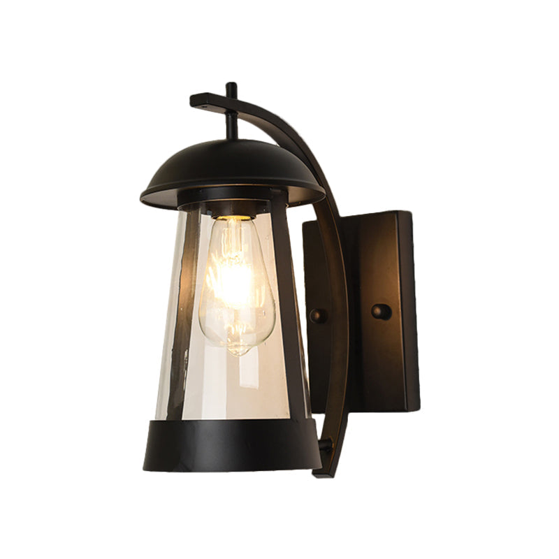 Farmhouse Glass Kerosene Lamp Wall Light with Curved Arm in Black