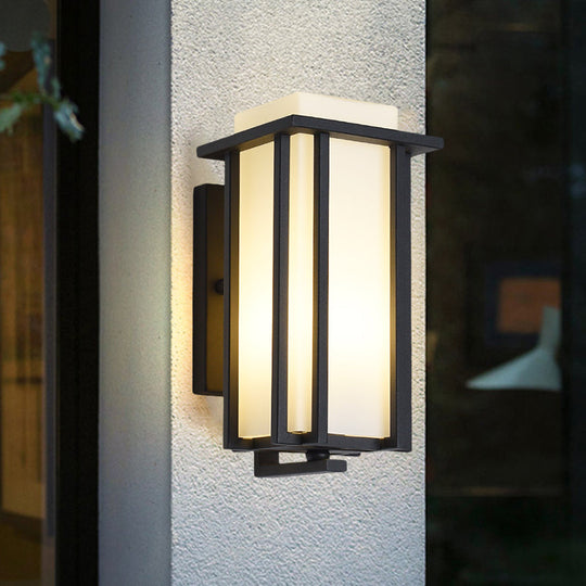 Black Opaline Glass Flush Mount Wall Sconce - 1-Light Rectangle Wall Lighting, Metal Frame (6"/6.5" W)