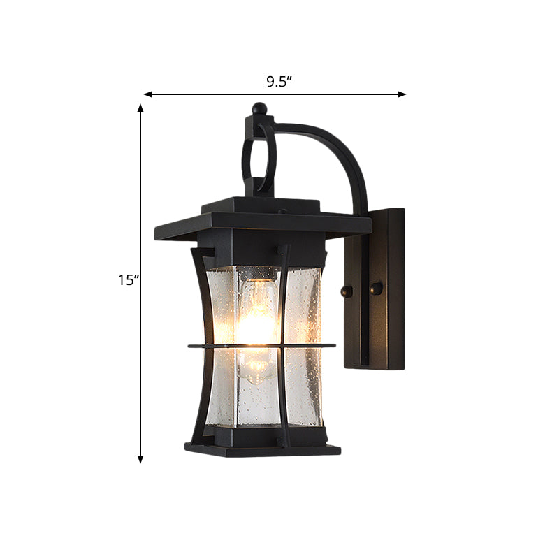 Traditional Black Wall Mounted Porch Light with Clear Crystal Shade