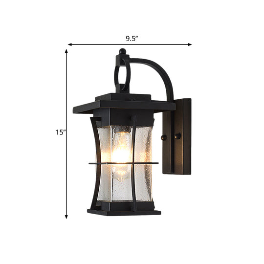 Traditional Black Wall Mounted Porch Light with Clear Crystal Shade