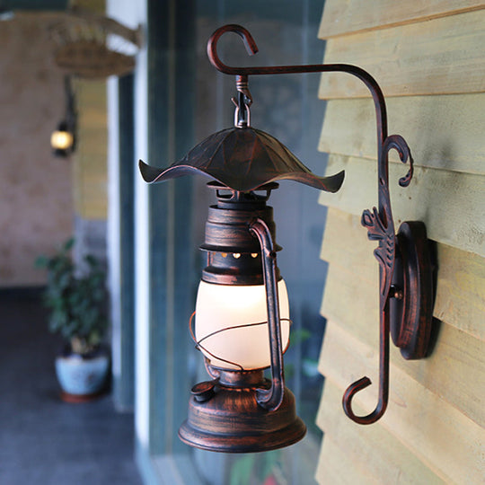 Nautical Weathered Copper Kerosene Lamp - Opaline Glass Wall Mount Light for Porch Wall Lighting