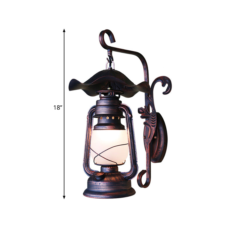 Nautical Weathered Copper Kerosene Lamp - Opaline Glass Wall Mount Light for Porch Wall Lighting