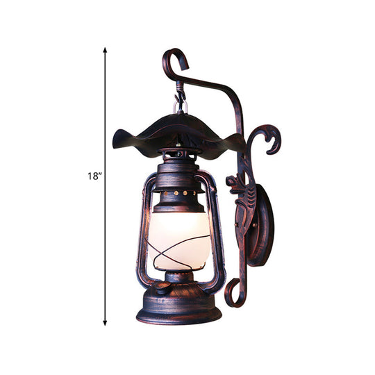 Nautical Weathered Copper Kerosene Lamp - Opaline Glass Wall Mount Light for Porch Wall Lighting