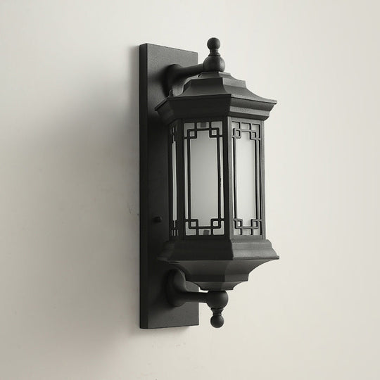 Opaline Glass Black Wall Lantern - Classic Single Head Flush Wall Sconce
