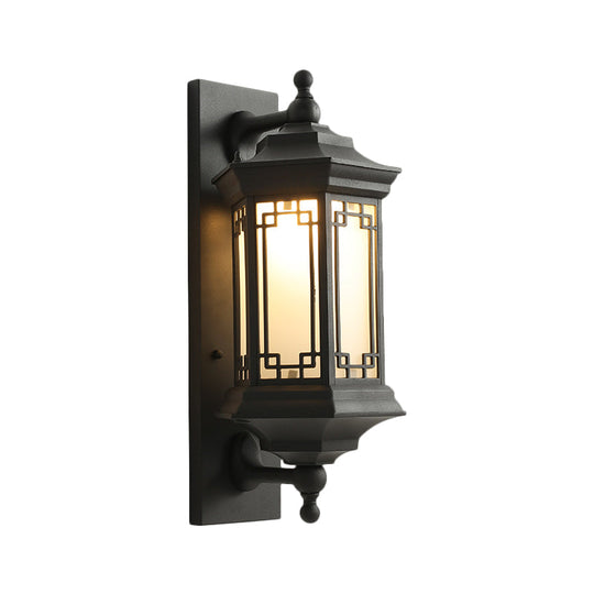 Opaline Glass Black Wall Lantern - Classic Single Head Flush Wall Sconce
