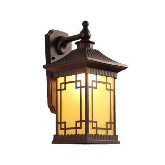 Classic Lantern Wall Mount Light with Prismatic/Tan Glass & Single Bulb - Black/Coffee