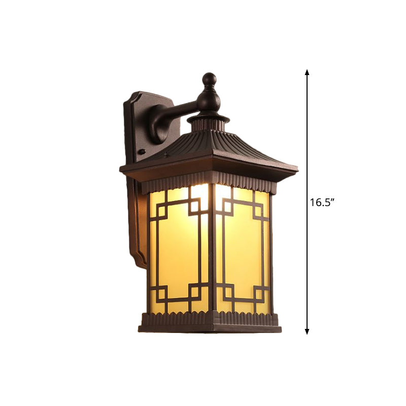 Classic Lantern Wall Mount Light with Prismatic/Tan Glass & Single Bulb - Black/Coffee