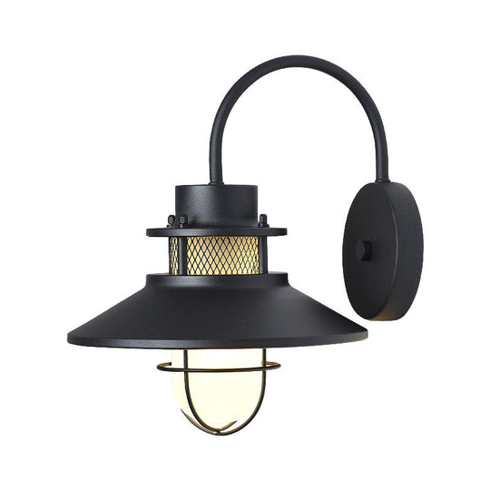 Rustic Cone Metal Wall Lighting: 1-Head Black Courtyard Wall Mount Lamp
