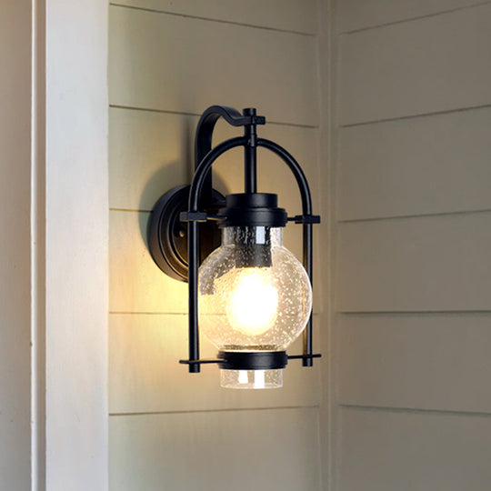 Retro Seedy Glass Wall Lamp with Black Mount and Arch Frame