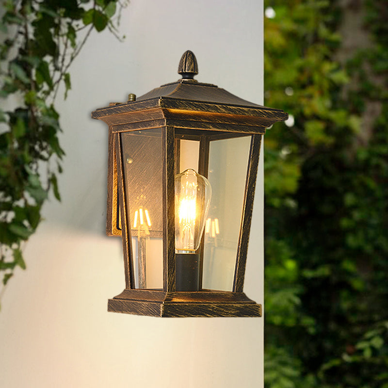 Traditional Wall Sconce with Pavilion Glass Shade in Black/Brass