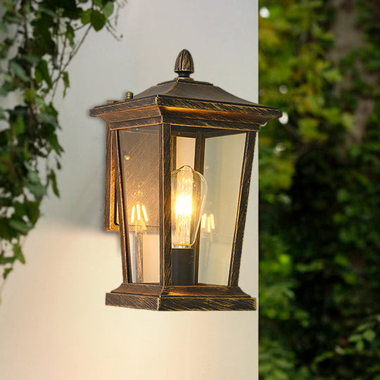 Traditional Wall Sconce with Pavilion Glass Shade in Black/Brass
