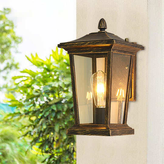 Traditional Wall Sconce with Pavilion Glass Shade in Black/Brass