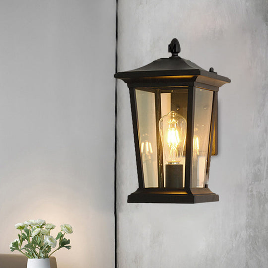 Traditional Wall Sconce with Pavilion Glass Shade in Black/Brass