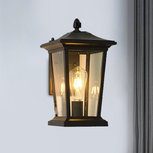 Traditional Wall Sconce with Pavilion Glass Shade in Black/Brass