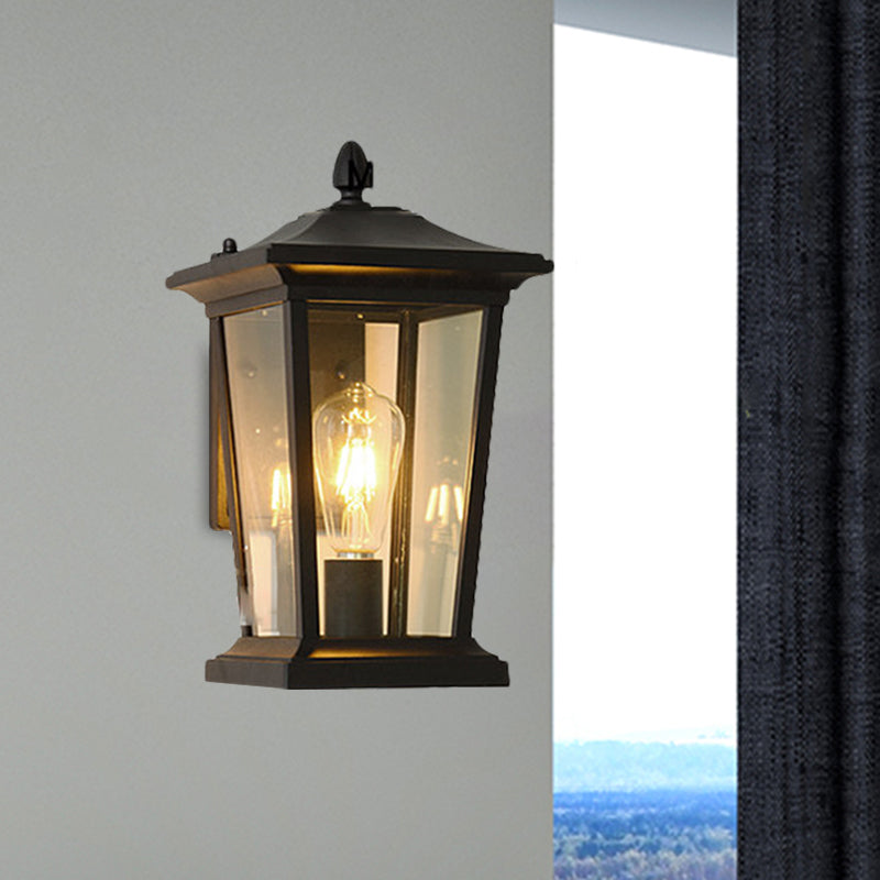 Traditional Wall Sconce with Pavilion Glass Shade in Black/Brass