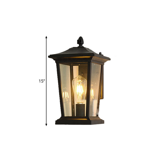 Traditional Wall Sconce with Pavilion Glass Shade in Black/Brass