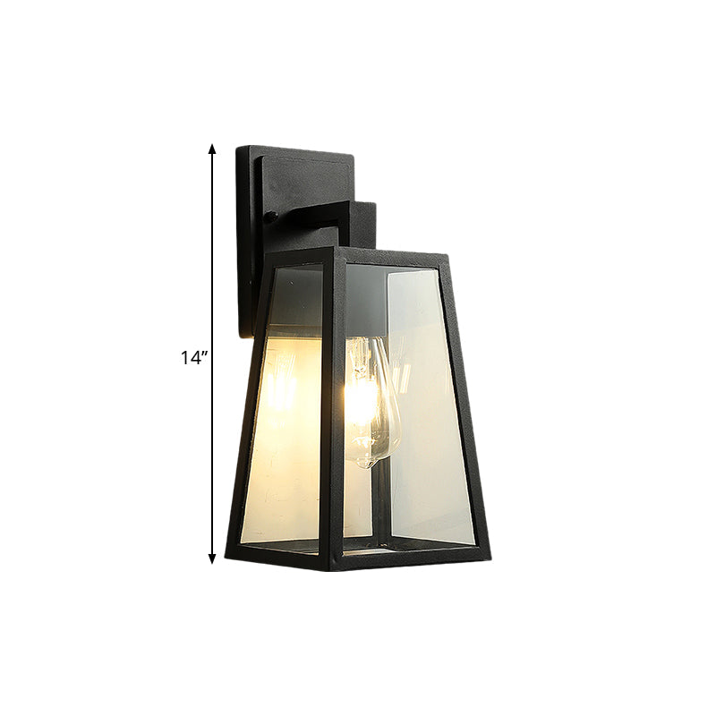 Rustic Trapezoid Wall Lamp with Clear Glass in Black - 1 Light Fixture