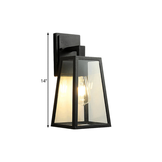 Rustic Trapezoid Wall Lamp with Clear Glass in Black - 1 Light Fixture
