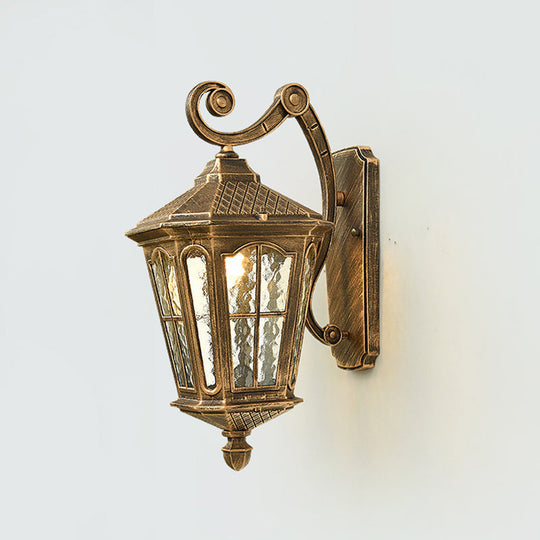 Traditional Dimpled Glass Lantern Porch Wall Light, Up/Down, 9.5"/12" W, 1-Bulb, Black/Brass Mounted