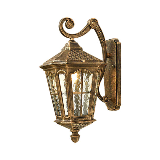 Traditional Dimpled Glass Lantern Porch Wall Light, Up/Down, 9.5"/12" W, 1-Bulb, Black/Brass Mounted