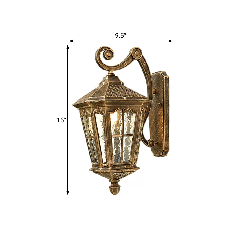 Traditional Dimpled Glass Lantern Porch Wall Light, Up/Down, 9.5"/12" W, 1-Bulb, Black/Brass Mounted