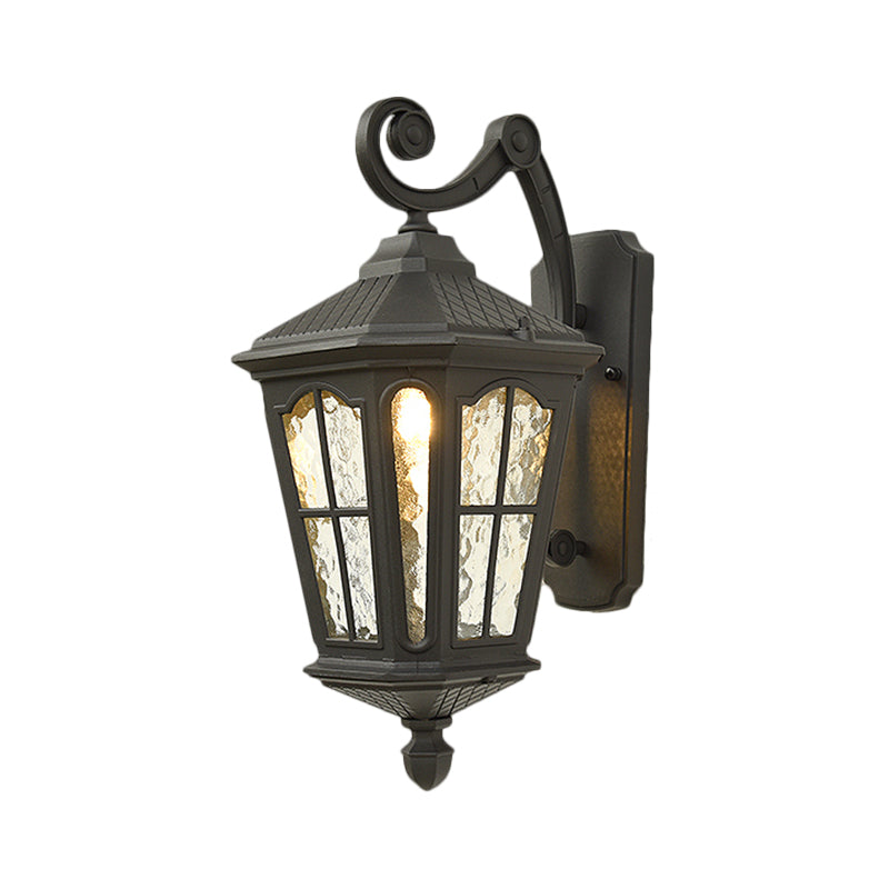 Traditional Dimpled Glass Lantern Porch Wall Light, Up/Down, 9.5"/12" W, 1-Bulb, Black/Brass Mounted