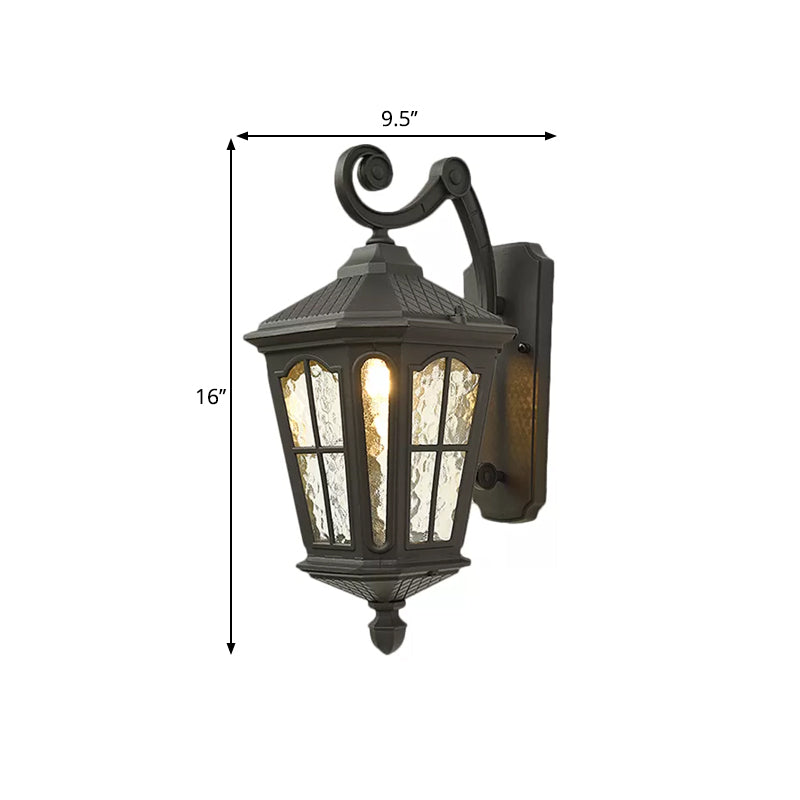Traditional Dimpled Glass Lantern Porch Wall Light, Up/Down, 9.5"/12" W, 1-Bulb, Black/Brass Mounted