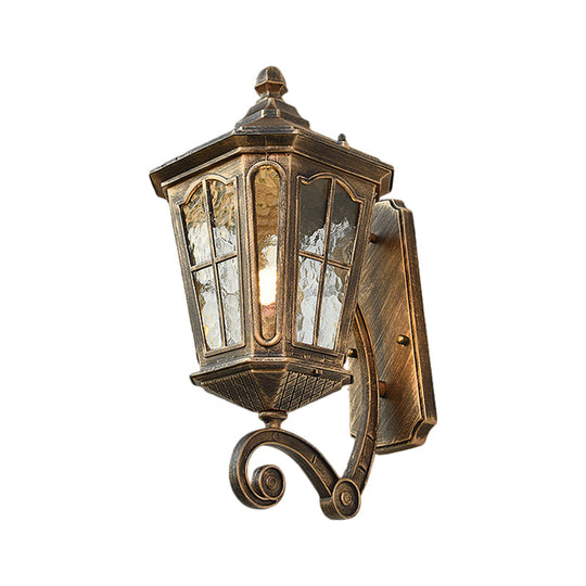 Traditional Dimpled Glass Lantern Porch Wall Light, Up/Down, 9.5"/12" W, 1-Bulb, Black/Brass Mounted