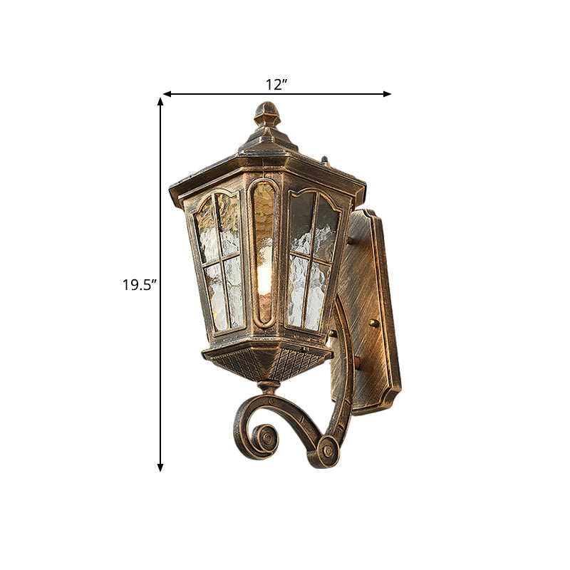 Traditional Dimpled Glass Lantern Porch Wall Light, Up/Down, 9.5"/12" W, 1-Bulb, Black/Brass Mounted