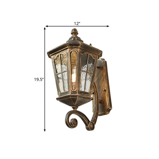 Traditional Dimpled Glass Lantern Porch Wall Light, Up/Down, 9.5"/12" W, 1-Bulb, Black/Brass Mounted