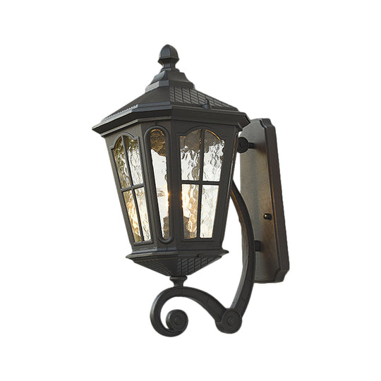 Traditional Dimpled Glass Lantern Porch Wall Light, Up/Down, 9.5"/12" W, 1-Bulb, Black/Brass Mounted