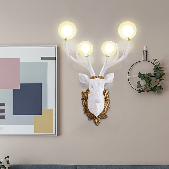 Antique Resin Deer-Shaped Wall Sconce with Clear Glass Shade and 4 Lights