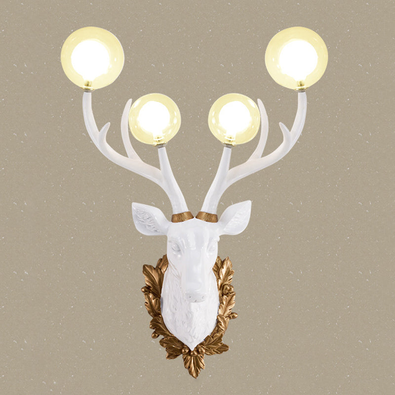 Antique Resin Deer-Shaped Wall Sconce with Clear Glass Shade and 4 Lights