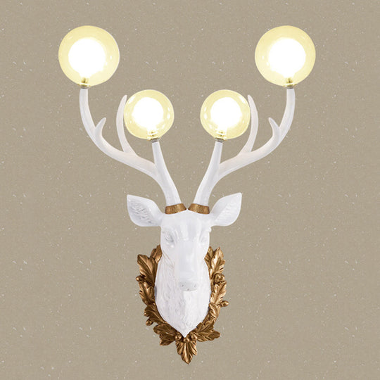 Antique Resin Deer-Shaped Wall Sconce with Clear Glass Shade and 4 Lights