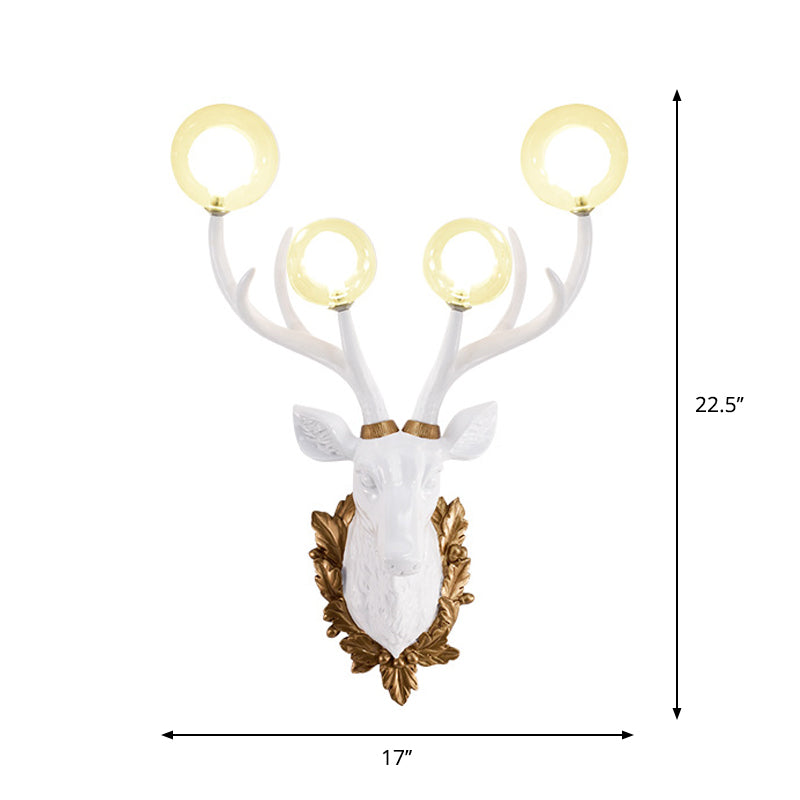 Antique Resin Deer-Shaped Wall Sconce with Clear Glass Shade and 4 Lights