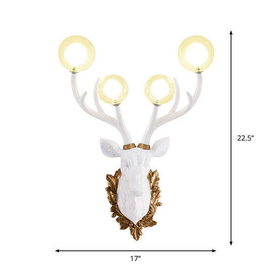 Antique Resin Deer-Shaped Wall Sconce with Clear Glass Shade and 4 Lights