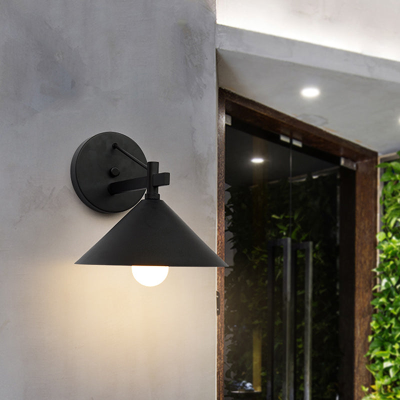 Retro Conical Wall Mount Lamp: Single Light Metal Wall Lighting in Matte Black/Brass/Aged Silver