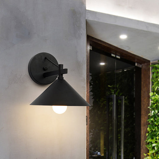 Retro Conical Wall Mount Lamp: Single Light Metal Wall Lighting in Matte Black/Brass/Aged Silver